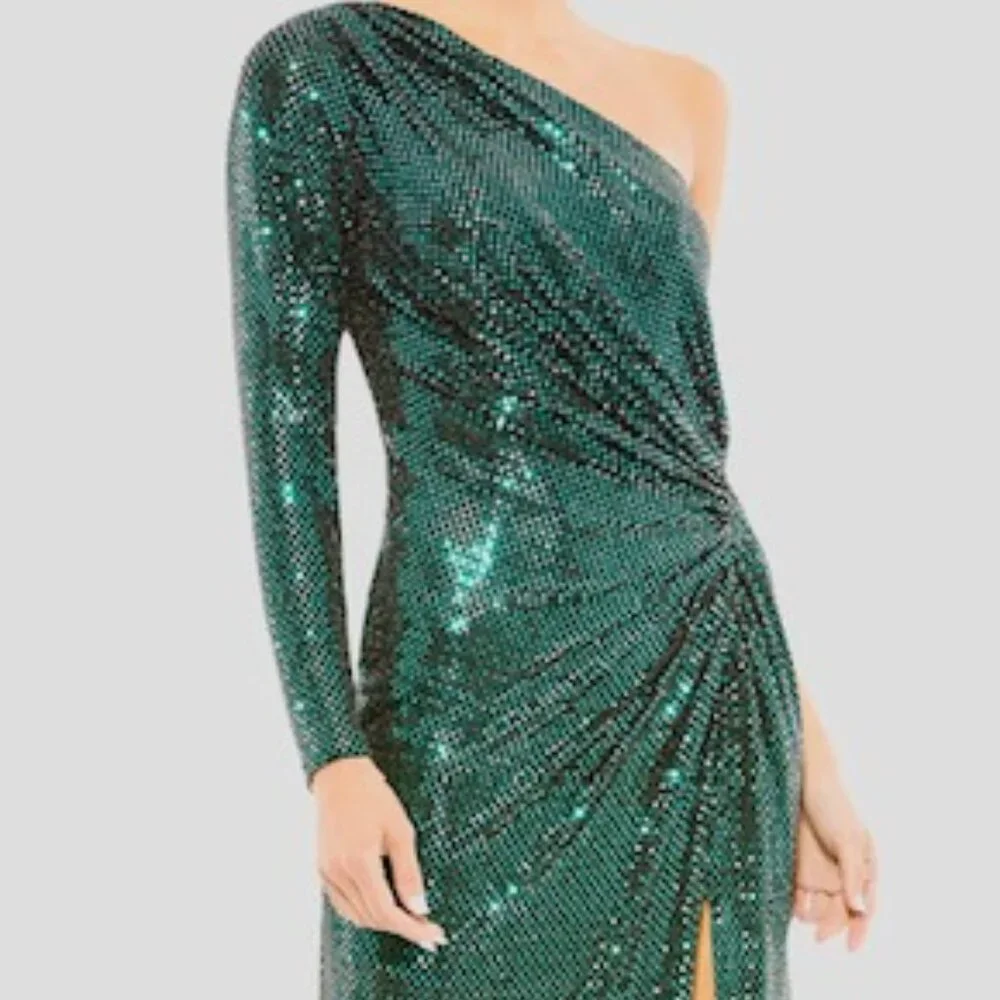 Mac Duggal - 1 Shoulder Emerald Sequin Gown- NWT - Picture 1 of 8